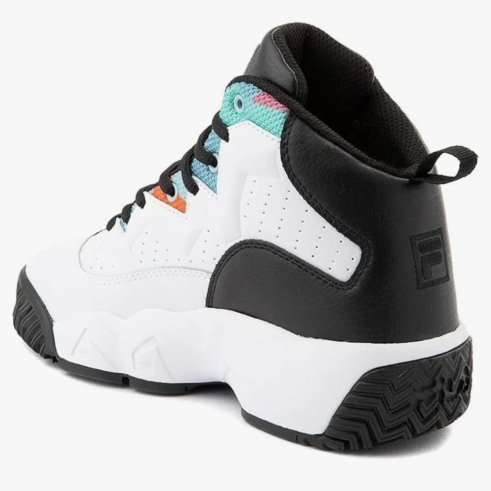 Fila White and Black High-Top Sneakers with Multicolor Accents